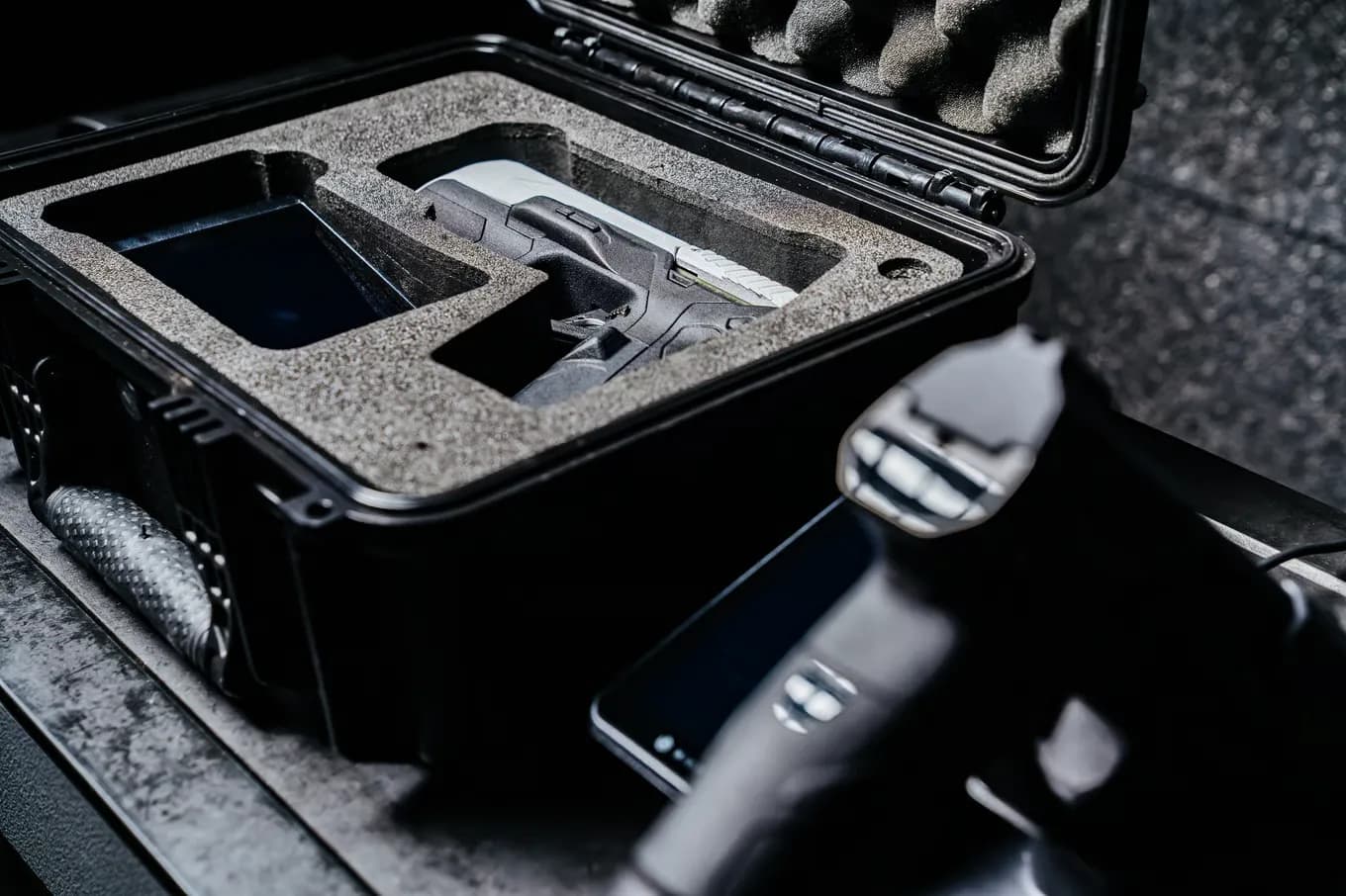 The Biofire Smart Gun case open to show its foam cutouts.